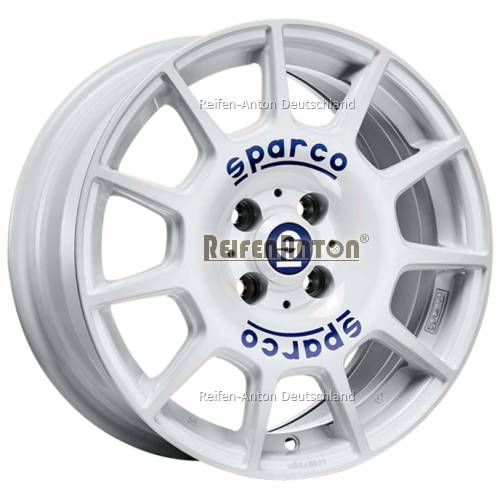 Sparco Terra 7x16 ET25 4x108 Weiß + Blaue Beschriftung — Alufelgen — Felgen  — Reifen-Anton ®